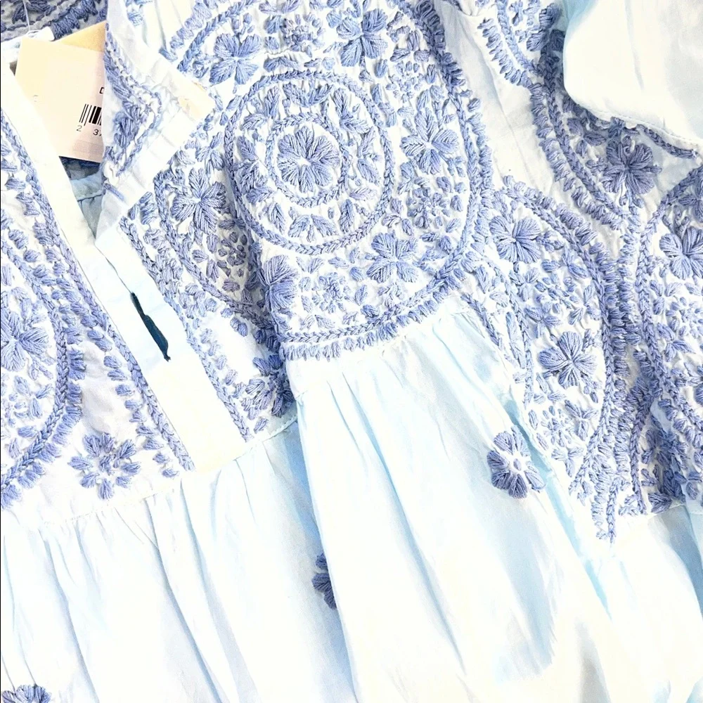 NWT Blue Embroidered Cotton Dress - Picture 7 of 10